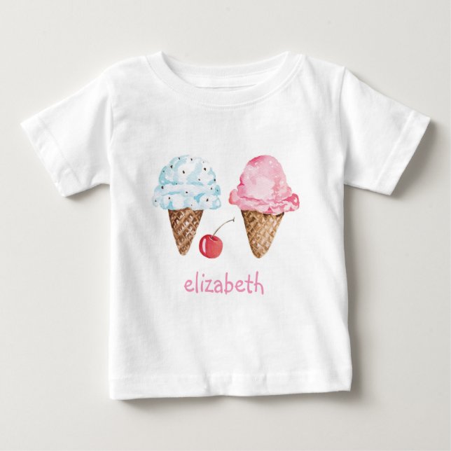 T-SHIRT POUR ENFANTS : CRÈME DE GLACE + NOM (Devant)