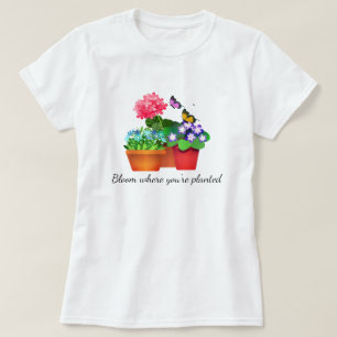 T-shirt pour femme Jardin de fleurs avec papillon