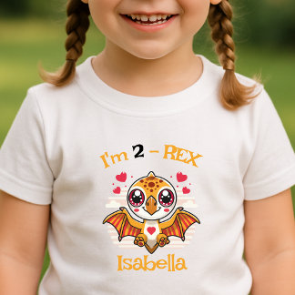 T-shirt Pour Les Tous Petits 2-Rex Birthday Shirt – Custom Name Gift