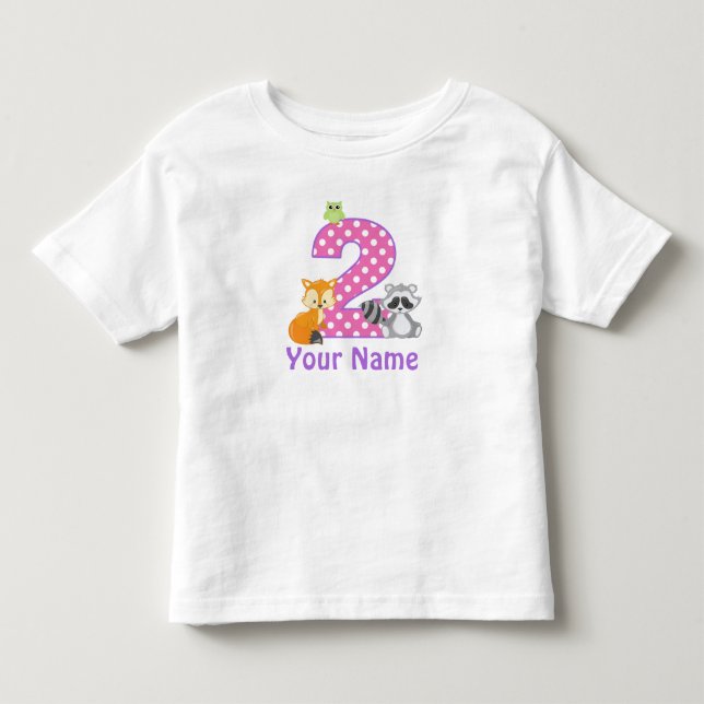 T-shirt Pour Les Tous Petits 2e anniversaire fille Woodland animal personnalisé (Devant)