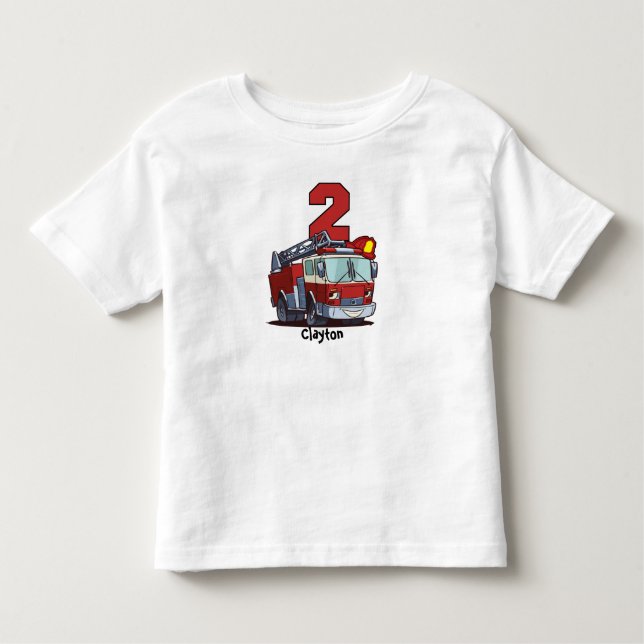 T-shirt Pour Les Tous Petits 2ème Camion de pompiers d'anniversaire (Devant)