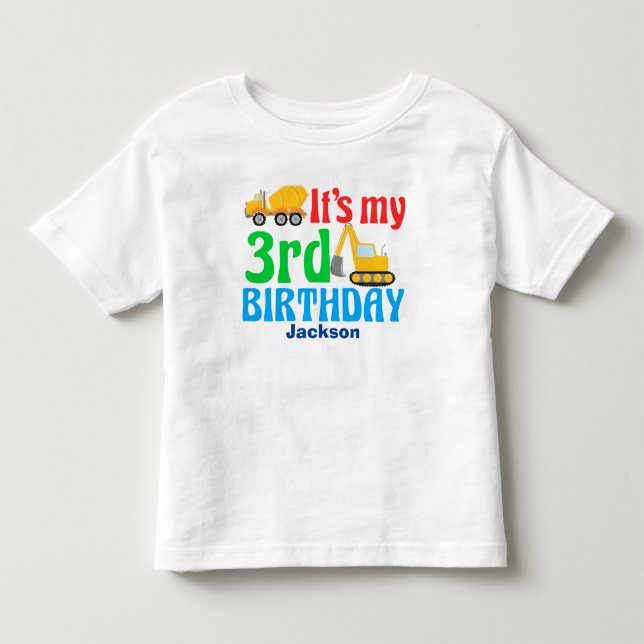 T-shirt Pour Les Tous Petits 3e anniversaire Enfants Construction Véhicule Part (Devant)