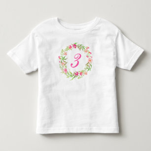 T-shirt Pour Les Tous Petits 3e anniversaire fille aquarelle fleurie couronne