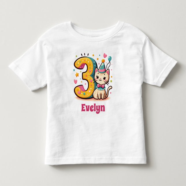 T-shirt Pour Les Tous Petits 3e anniversaire Kitty personnalisé (Devant)