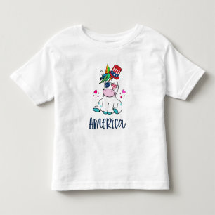T-shirt Pour Les Tous Petits 4 juillet Unicorne avec les États-Unis Drapeau lun
