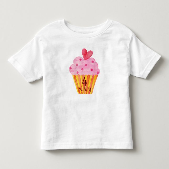 T-shirt Pour Les Tous Petits 4e anniversaire - Cupcake baking filles aquarelle (Devant)