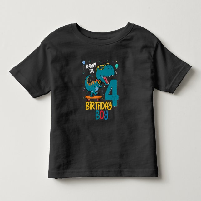 T-shirt Pour Les Tous Petits 4e anniversaire Trex Boy 4 ans (Devant)