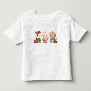 T-shirt Pour Les Tous Petits Animaux de Noël en tenue festive