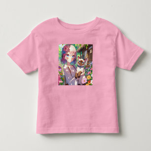 T-shirt Pour Les Tous Petits Anime Girl et chat siamois