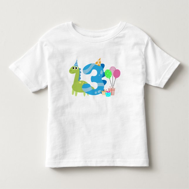 T-shirt Pour Les Tous Petits Anniversaire du dinosaure de 3 ans (Devant)