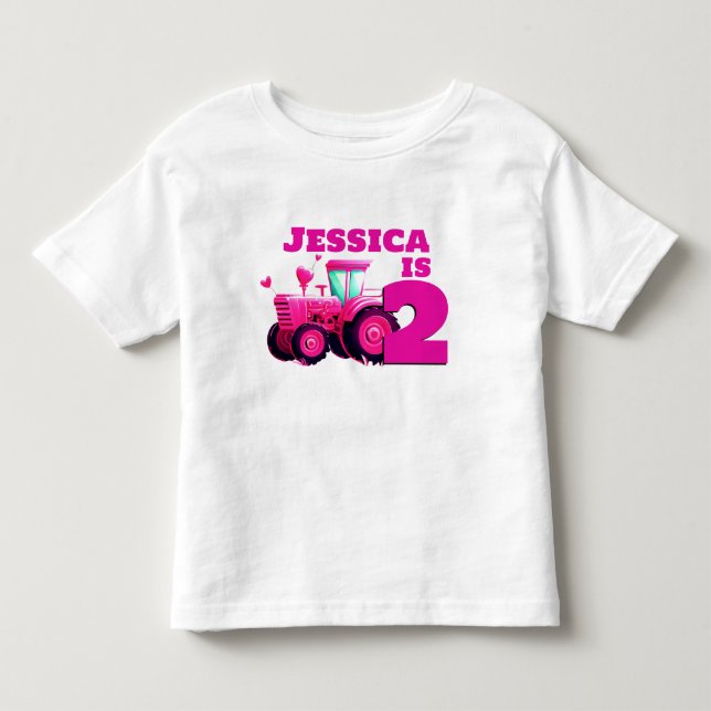 T-shirt Pour Les Tous Petits Anniversaire du tracteur rose (Devant)