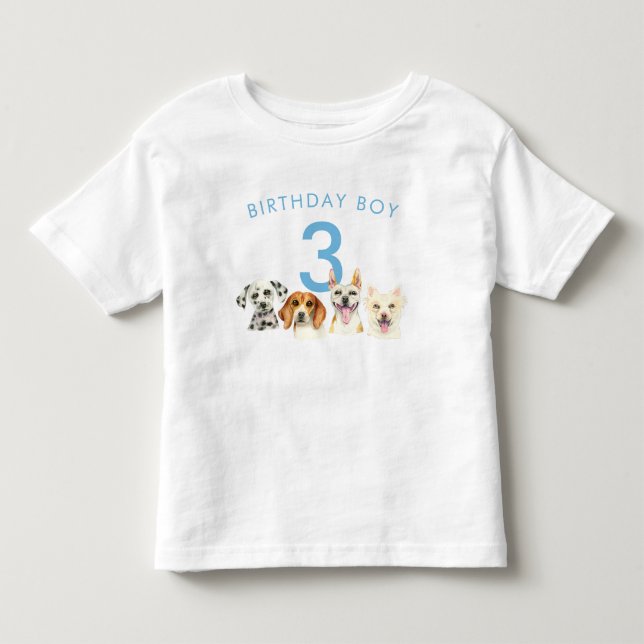 T-shirt Pour Les Tous Petits Anniversaire Garçon Aquarelle Chiens de chiot (Devant)