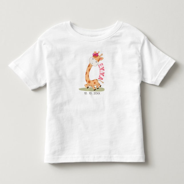 T-shirt Pour Les Tous Petits Aquarelle bébé Giraffe, Safari Animaux Anniversair (Devant)