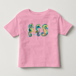 T-shirt Pour Les Tous Petits Aquarelle Pastel Rainbow Seahores