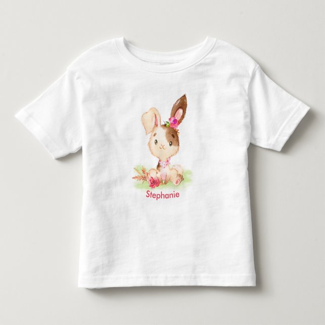 T-shirt Pour Les Tous Petits Aquarelle rose petit lapin (Devant)