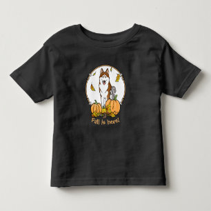 T-shirt Pour Les Tous Petits Automne Sibérie Husky (rouge) Citrouille mignonne 
