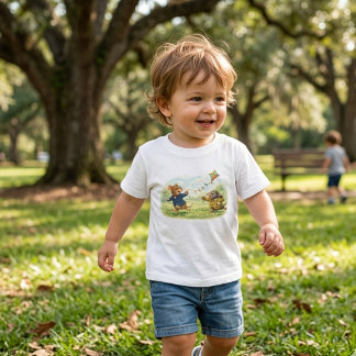 T-shirt Pour Les Tous Petits Aventure de cerf-volant dans le pré de Tux & Twitc