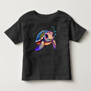 T-shirt Pour Les Tous Petits Baignade en Aquarelle mignonne pourpre, Tortue ver