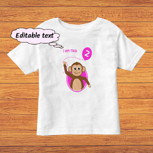 T-shirt Pour Les Tous Petits Ballon rose singe d'anniversaire