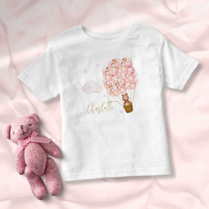 T-shirt Pour Les Tous Petits Ballons roses Teddy Bear Gold Script