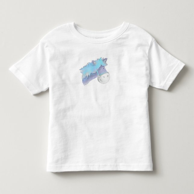 T-shirt Pour Les Tous Petits Beau whimiscal peint bleu Pony (Devant)