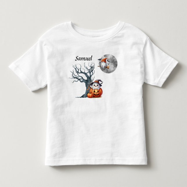 T-shirt Pour Les Tous Petits Bébé mou Fantômes Halloween Scène - Monogramme (Devant)