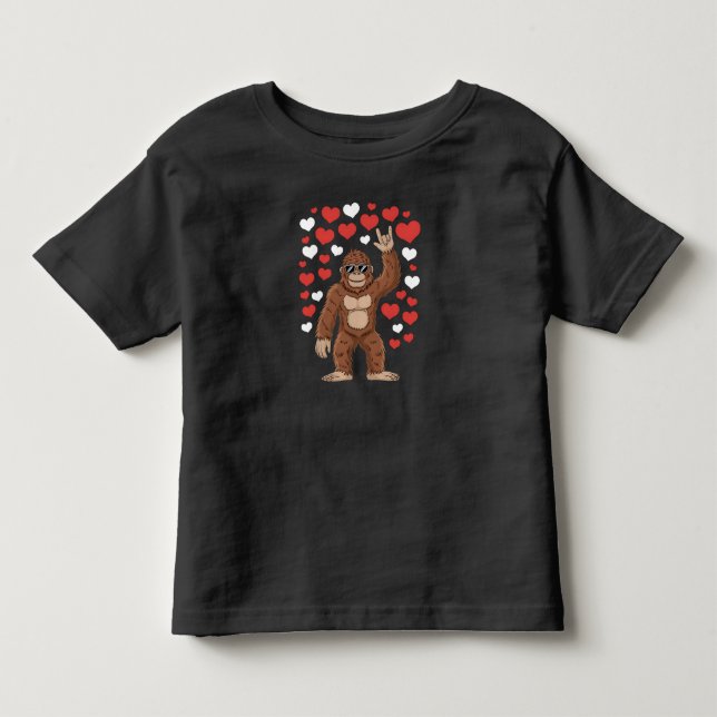 T-shirt Pour Les Tous Petits Bigfoot Valentines Jour Coeurs Drôle Sasquatch (Devant)