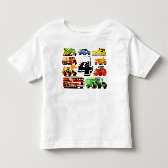 T-shirt Pour Les Tous Petits Boy's Custom Age Construction Camion 4e anniversai (Devant)