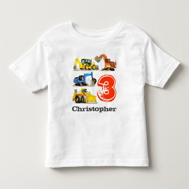 T-shirt Pour Les Tous Petits Boys Giant Construction Diggers 3e anniversaire (Devant)