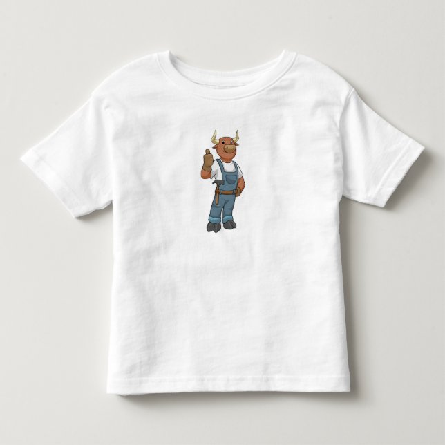 T-shirt Pour Les Tous Petits Bull comme Handyman avec Hammer (Devant)