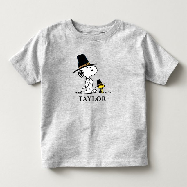T-shirt Pour Les Tous Petits cacahuètes | Snoopy & Woodstock Pilgrim (Devant)