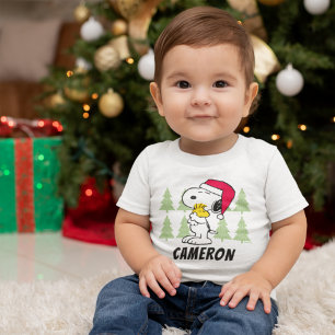 T-shirt Pour Les Tous Petits cacahuètes   Snoopy & Woodstock Santa Claus Hug
