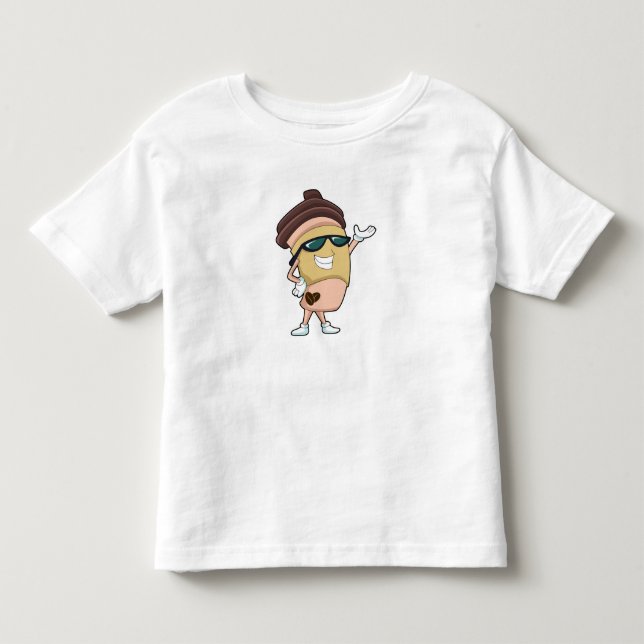 T-shirt Pour Les Tous Petits Café avec Lunettes de soleil (Devant)