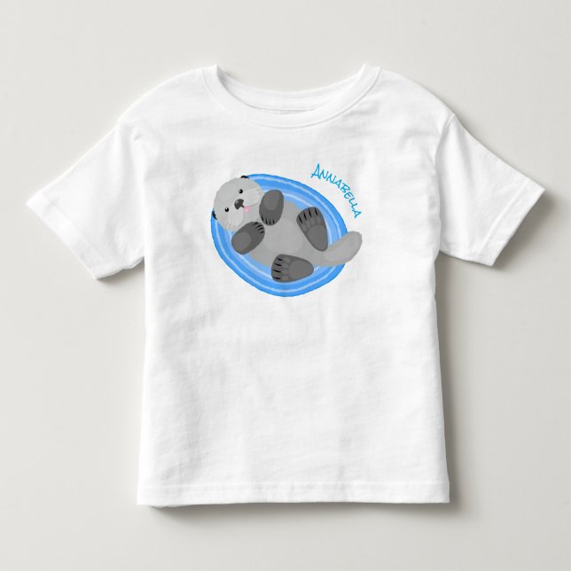 T-shirt Pour Les Tous Petits Caricature bleu loutre de mer joyeux (Devant)