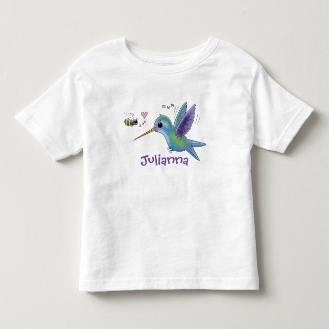 T-shirt Pour Les Tous Petits Caricature de colibri d'abeille mignonne (Devant)