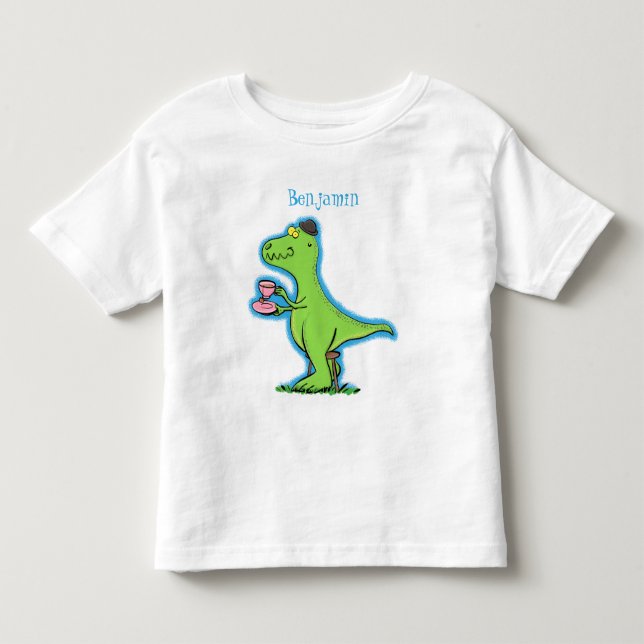 T-shirt Pour Les Tous Petits Caricature de dinosaure vert t rex (Devant)