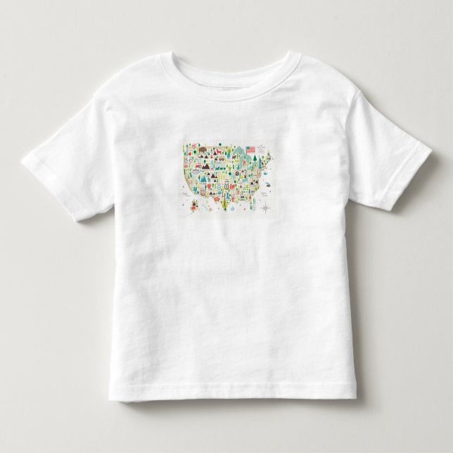 T-shirt Pour Les Tous Petits Carte illustrée des Etats-Unis (Devant)