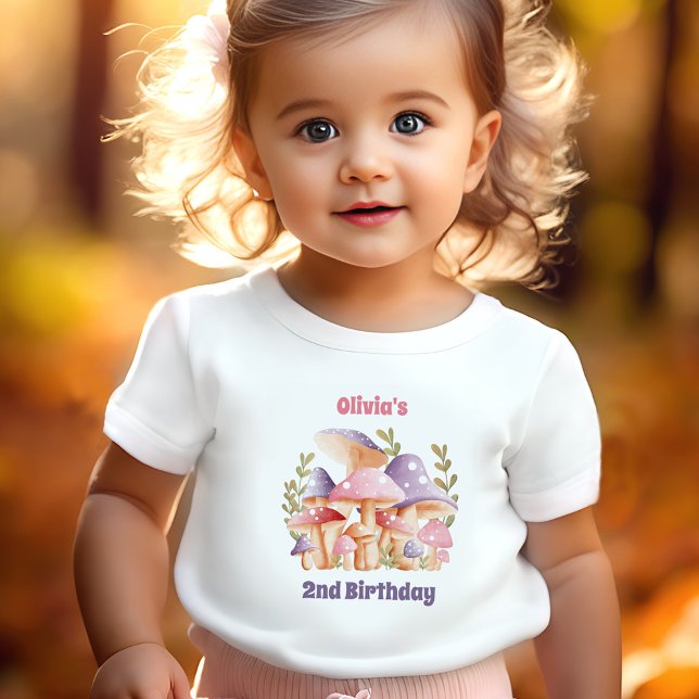 T-shirt Pour Les Tous Petits Champignons violets roses automne 2e anniversaire  (Pink Purple Mushrooms Fall 2nd Birthday Girl Toddler T-shirt)