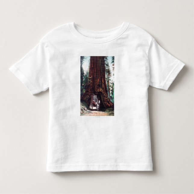 T-shirt Pour Les Tous Petits Chariot voyageant sous un séquoia géant (Devant)