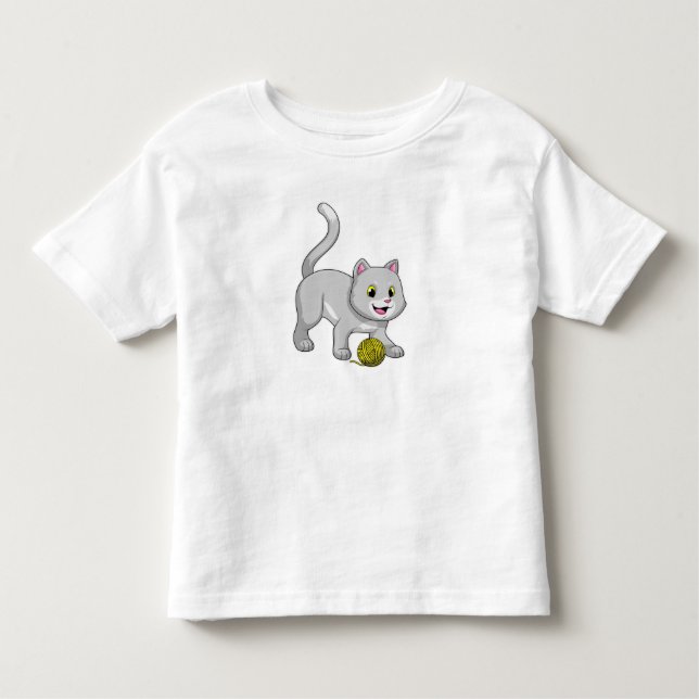 T-shirt Pour Les Tous Petits Chat avec bille de laine (Devant)