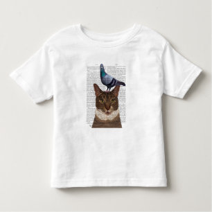T-shirt Pour Les Tous Petits Chat avec pigeon sur tête