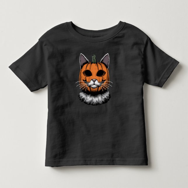 T-shirt Pour Les Tous Petits Chat d'Halloween, visage Citrouille (Devant)