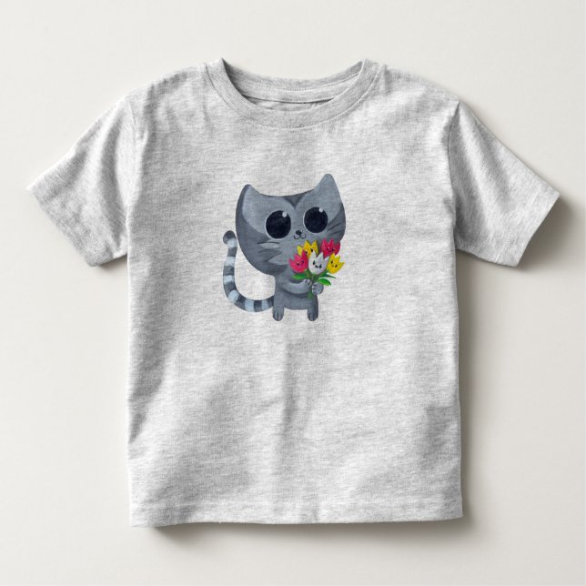 T-shirt Pour Les Tous Petits Chat et fleurs mignons de Kitty (Devant)