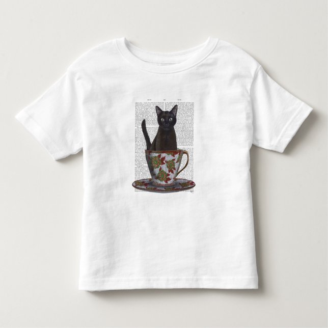 T-shirt Pour Les Tous Petits Chat noir en Teacup (Devant)