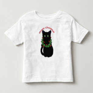 T-shirt Pour Les Tous Petits chat noir   Meowy Christmas   Holly garland