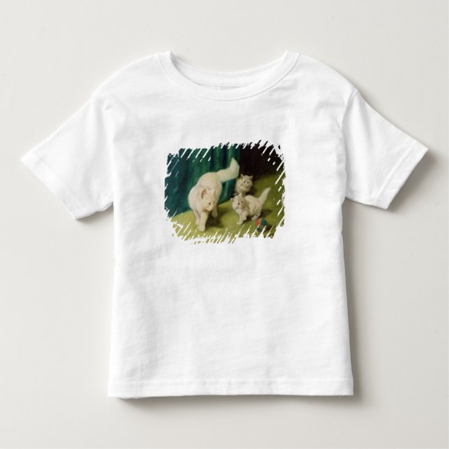 T-shirt Pour Les Tous Petits Chat persan blanc avec deux chatons (Devant)