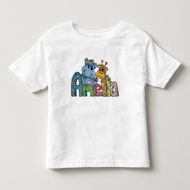 T-shirt Pour Les Tous Petits Chemise Amelia avec Hippo et Giraffe Art (Devant)