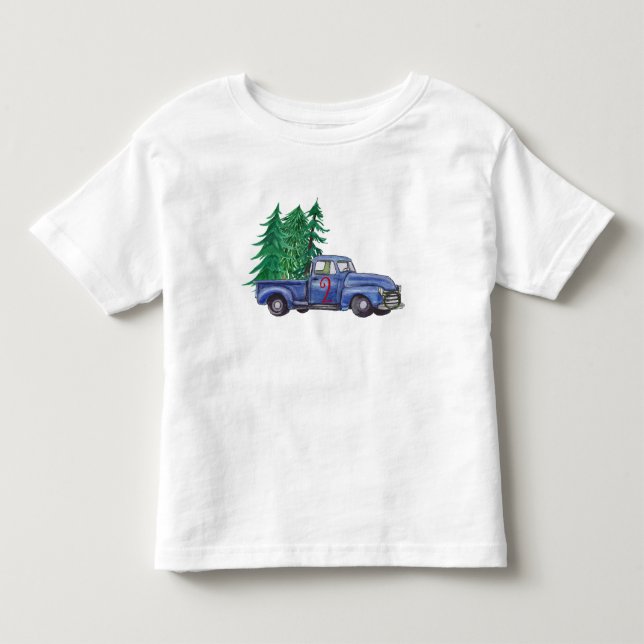 T-shirt Pour Les Tous Petits Chemise d'Anniversaire Bleue Camion Arbre (Devant)