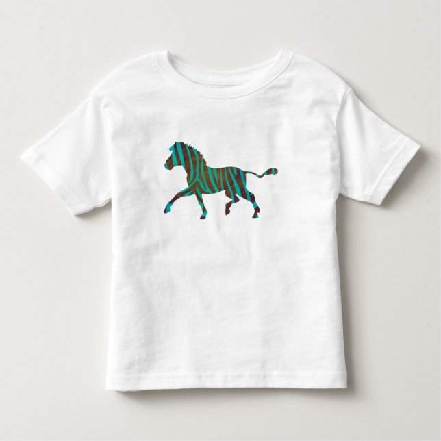 T-shirt Pour Les Tous Petits Chemises d'impression Brown et Turquoise Zebra (Devant)