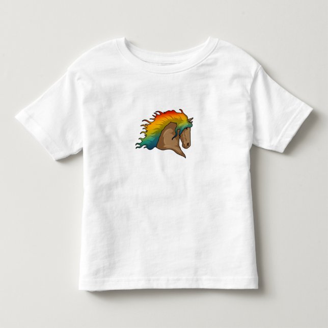 T-shirt Pour Les Tous Petits Cheval avec cheveux arc-en-ciel (Devant)